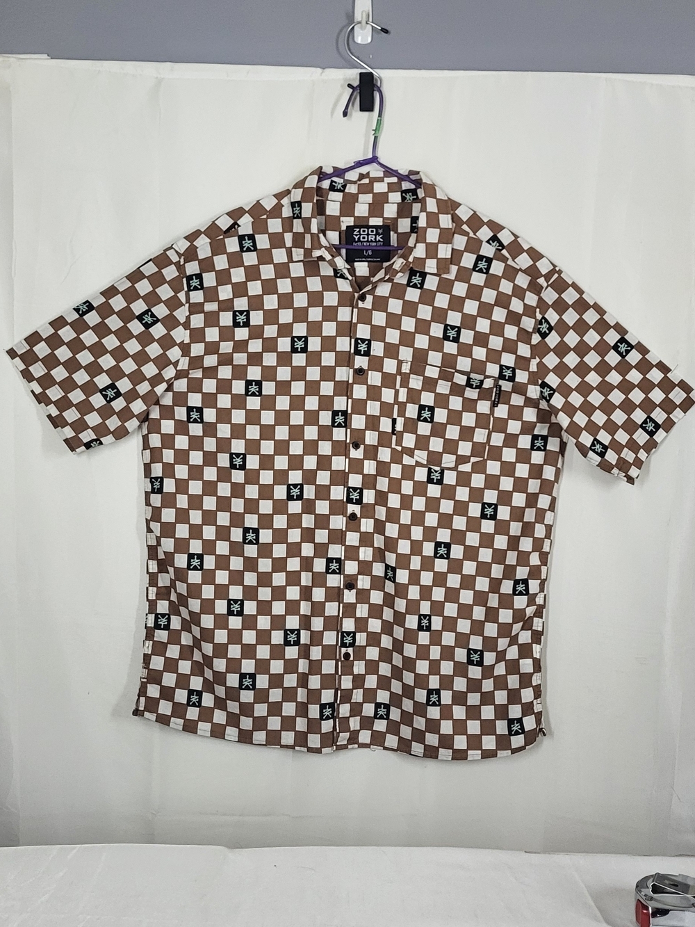 Zoo York Brown, White and Black Checker Button-Up Camp Shirt